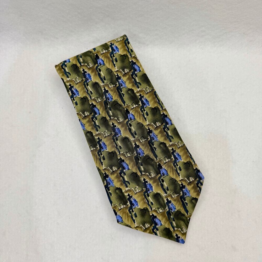 Vtg 90s Jerry Garcia Silk Tie Necktie California Mission Collection Green Blue
